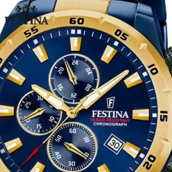 Festina Herrenuhr Chronograph Sport Armbanduhr Edelstahl blau gold UF20564/1