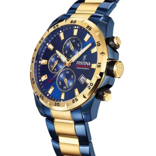Festina Herrenuhr Chronograph Sport Armbanduhr Edelstahl blau gold UF20564/1