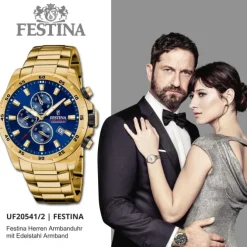 Festina Herrenuhr Chronograph Sport F20541/2 Armbanduhr Edelstahl gold UF20541/2