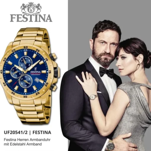 Festina Herrenuhr Chronograph Sport F20541/2 Armbanduhr Edelstahl gold UF20541/2