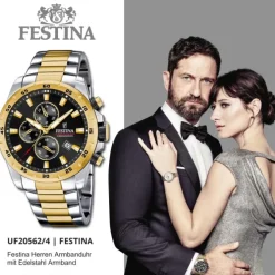 Festina Herrenuhr Chronograph Sport Armbanduhr Edelstahl silber gold UF20562/4
