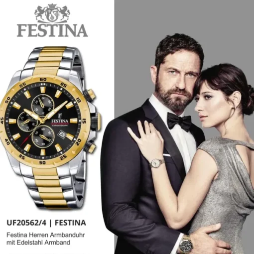 Festina Herrenuhr Chronograph Sport Armbanduhr Edelstahl silber gold UF20562/4
