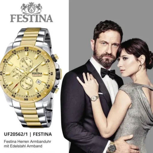 Festina Herrenuhr Chronograph Sport Armbanduhr Edelstahl silber gold UF20562/1