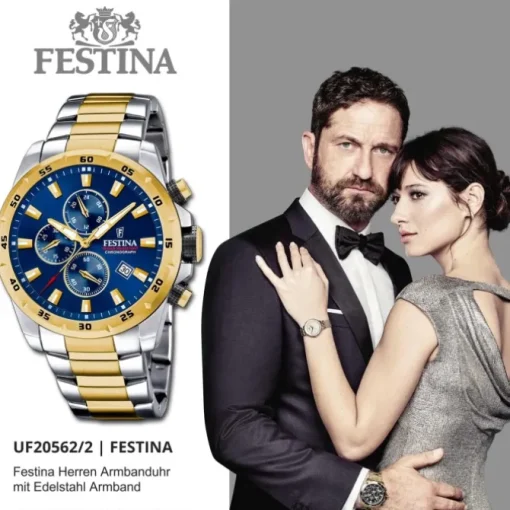 Festina Herrenuhr Chronograph Sport Armbanduhr Edelstahl silber gold UF20562/2