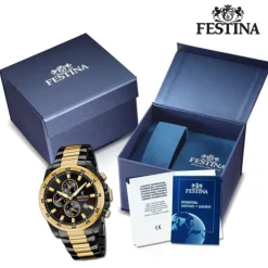 Festina Herrenuhr Chronograph Sport Armbanduhr Edelstahl schwarz gold UF20563/1