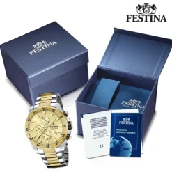 Festina Herrenuhr Chronograph Sport Armbanduhr Edelstahl silber gold UF20562/1