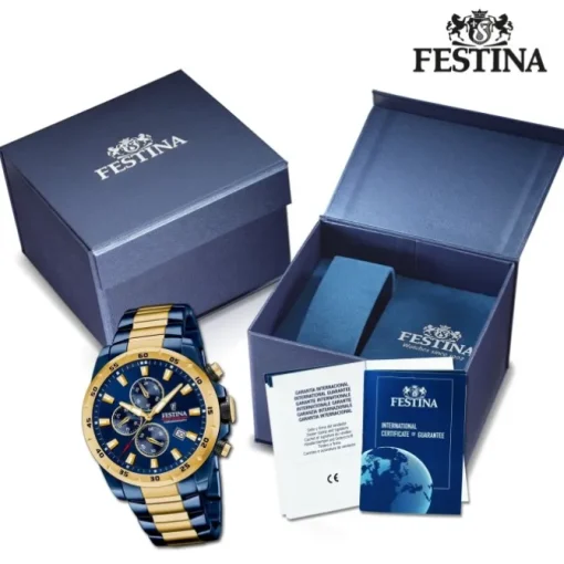Festina Herrenuhr Chronograph Sport Armbanduhr Edelstahl blau gold UF20564/1