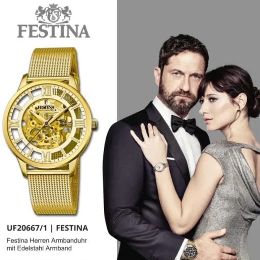 Festina Herrenuhr Edelstahl gold Festina Automatik Armbanduhr UF20667/1