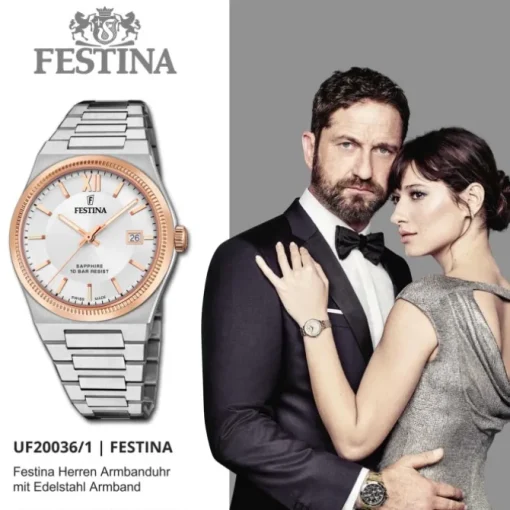 Festina Herrenuhr Edelstahl silber Festina Swiss made Armbanduhr UF20036/1