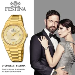 Festina Herrenuhr Edelstahl gold Festina Swiss made Armbanduhr UF20038/2