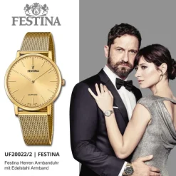 Festina Herrenuhr Edelstahl gold Festina Swiss Made Armbanduhr UF20022/2