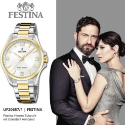 Festina Herrenuhr Edelstahl silber gold Festina Solar Energy Solaruhr UF20657/1