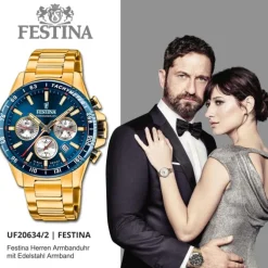 Festina Herrenuhr Edelstahl gold Timeless Chronograph Armbanduhr UF20634/2
