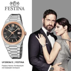 Festina Herrenuhr Edelstahl silber Festina Swiss made Armbanduhr UF20036/3