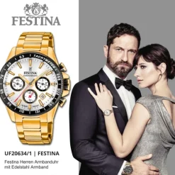 Festina Herrenuhr Edelstahl gold Timeless Chronograph Armbanduhr UF20634/1
