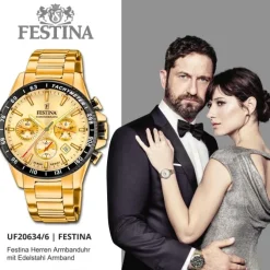 Festina Herrenuhr Edelstahl gold Timeless Chronograph Armbanduhr UF20634/6