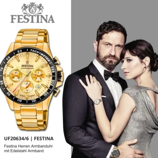 Festina Herrenuhr Edelstahl gold Timeless Chronograph Armbanduhr UF20634/6