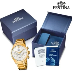 Festina Herrenuhr Edelstahl gold Timeless Chronograph Armbanduhr UF20633/1