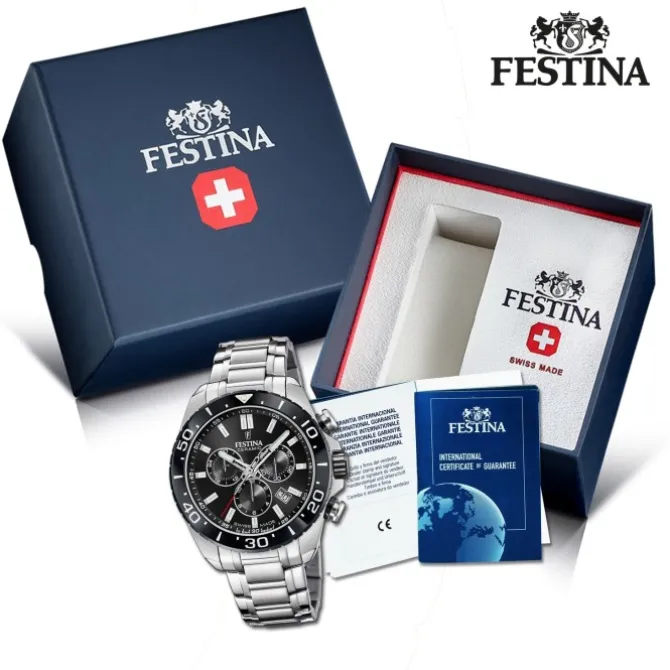 Festina Herrenuhr Edelstahl silber Festina Swiss made Armbanduhr UF20042/4