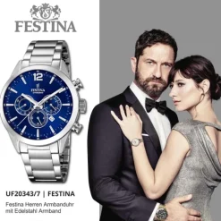 Festina Herrenuhr Edelstahl silber Timeless Chronograph Armbanduhr UF20343/7