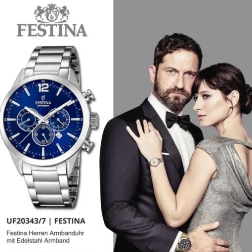 Festina Herrenuhr Edelstahl silber Timeless Chronograph Armbanduhr UF20343/7