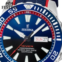 Festina Herrenuhr Kautschuk blau rot Festina The Originals Armbanduhr UF20662/1