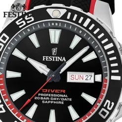 Festina Herrenuhr Kautschuk schwarz rot The Originals Armbanduhr UF20662/3
