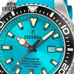 Festina Herrenuhr Kautschuk türkis Festina The Originals Armbanduhr UF20664/5