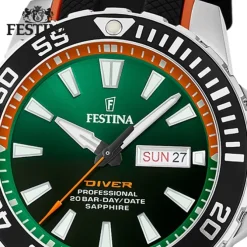 Festina Herrenuhr Kautschuk schwarz orange The Originals Armbanduhr UF20662/2