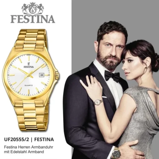 Festina Herrenuhr Klassik F20555/2 Armbanduhr Edelstahl gold UF20555/2