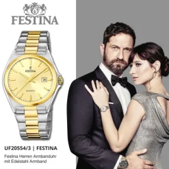 Festina Herrenuhr Klassik F20554/3 Armbanduhr Edelstahl silber gold UF20554/3