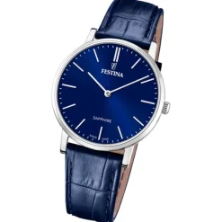 Festina Herrenuhr Leder blau Festina Swiss Made Armbanduhr UF20012/3