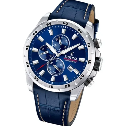 Festina Herrenuhr Leder blau Festina Timeless Chronograph Armbanduhr UF20692/2