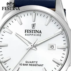 Festina Herrenuhr Leder blau Festina Swiss Made Armbanduhr UF20025/2