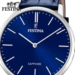 Festina Herrenuhr Leder blau Festina Swiss Made Armbanduhr UF20012/3