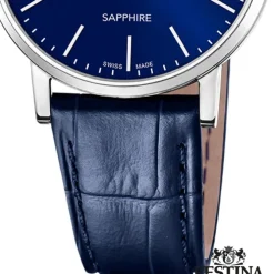 Festina Herrenuhr Leder blau Festina Swiss Made Armbanduhr UF20012/3