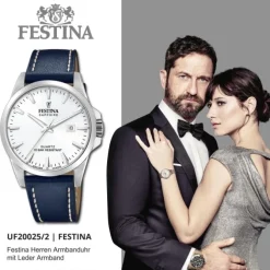 Festina Herrenuhr Leder blau Festina Swiss Made Armbanduhr UF20025/2