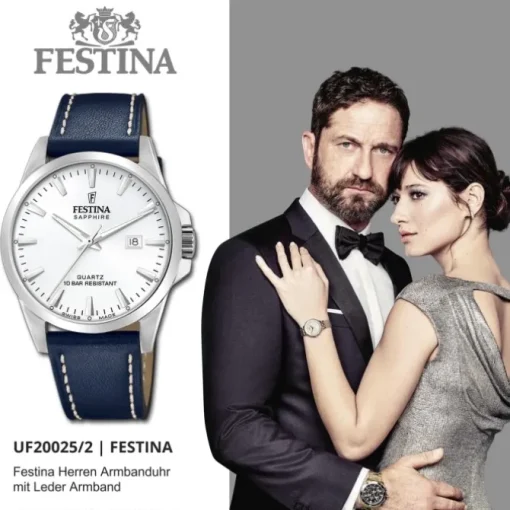 Festina Herrenuhr Leder blau Festina Swiss Made Armbanduhr UF20025/2