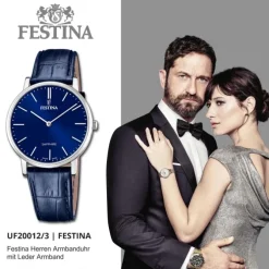 Festina Herrenuhr Leder blau Festina Swiss Made Armbanduhr UF20012/3