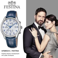 Festina Herrenuhr Leder blau Festina Timeless Chronograph Armbanduhr UF6855/A