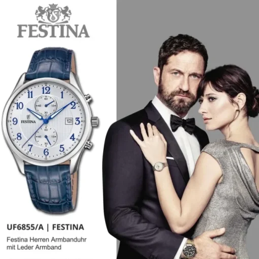 Festina Herrenuhr Leder blau Festina Timeless Chronograph Armbanduhr UF6855/A