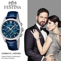 Festina Herrenuhr Leder blau Festina Swiss made Armbanduhr UF20041/2