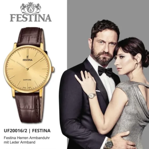 Festina Herrenuhr Leder braun Festina Swiss Made Armbanduhr UF20016/2