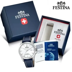 Festina Herrenuhr Leder blau Festina Swiss Made Armbanduhr UF20025/2