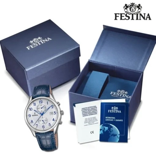 Festina Herrenuhr Leder blau Festina Timeless Chronograph Armbanduhr UF6855/A