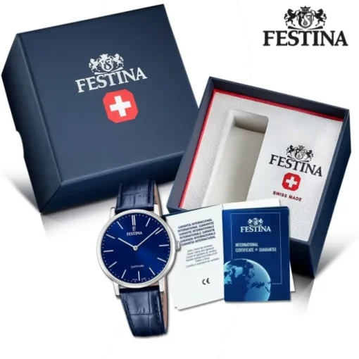 Festina Herrenuhr Leder blau Festina Swiss Made Armbanduhr UF20012/3