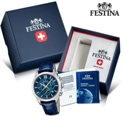 Festina Herrenuhr Leder blau Festina Swiss made Armbanduhr UF20041/2