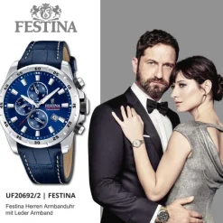 Festina Herrenuhr Leder blau Festina Timeless Chronograph Armbanduhr UF20692/2
