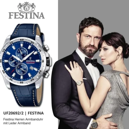 Festina Herrenuhr Leder blau Festina Timeless Chronograph Armbanduhr UF20692/2