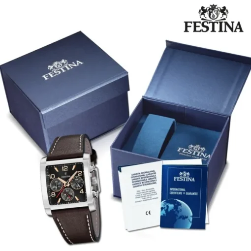 Festina Herrenuhr Leder dunkelbraun Timeless Chronograph Armbanduhr UF20653/4